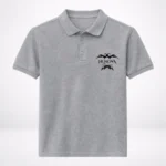 Heather Gray HL NOVA men's polo T-shirt featuring a black tribal-style embroidered logo on the chest.