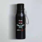 HL NOVA 750ml matte black stainless steel water bottle featuring a high-detail "Take a Sip" engraving with a mystical eye and pyramid graphic.