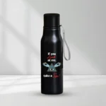 HL NOVA 750ml matte black stainless steel water bottle featuring a high-detail "Take a Sip" engraving with a mystical eye and pyramid graphic.