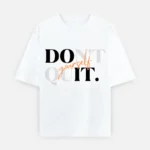 240 GSM Oversized white graphic tee with 'Do It Yourself' typography, minimalist streetwear design.