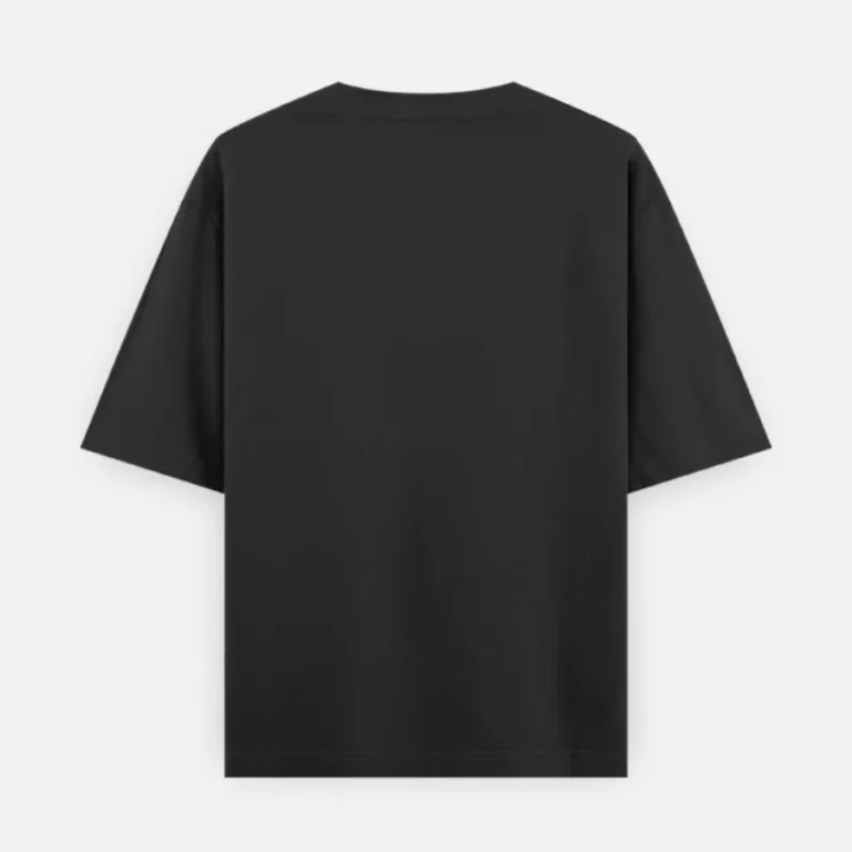 Back view of a black 240 GSM oversized cotton t-shirt, minimalist blank apparel.