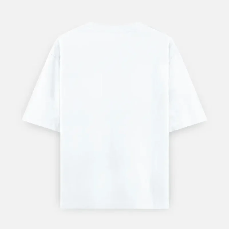 Back view of a white 240 GSM oversized cotton t-shirt, minimalist blank apparel.