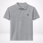Heather Gray HL NOVA men's polo T-shirt featuring a black tribal-style embroidered logo on the chest.