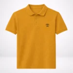 Vibrant mustard yellow HL NOVA 220 GSM heavyweight polo T-shirt featuring a black embroidered tribal logo on the chest.