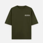 Olive Green 240 GSM cotton oversized printed t-shirt with the full MOVE IN SILENCE phrase visible on the front.