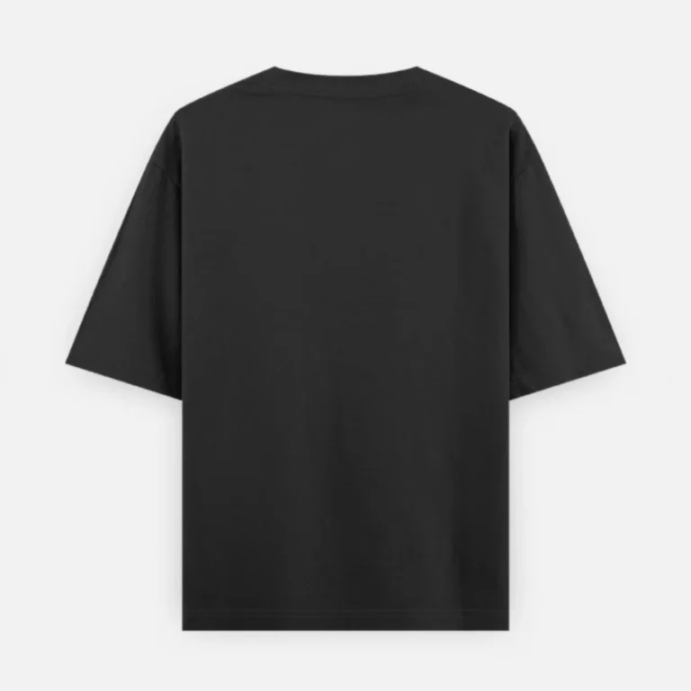 Back view of a black 240 GSM oversized cotton t-shirt, minimalist blank apparel.