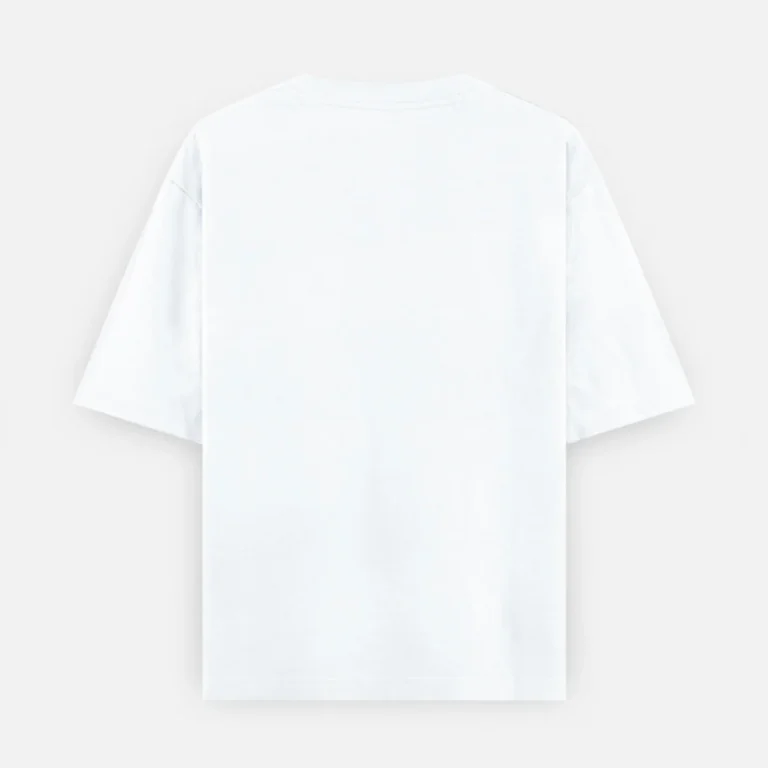 Back view of a white 240 GSM oversized cotton t-shirt, minimalist blank apparel.