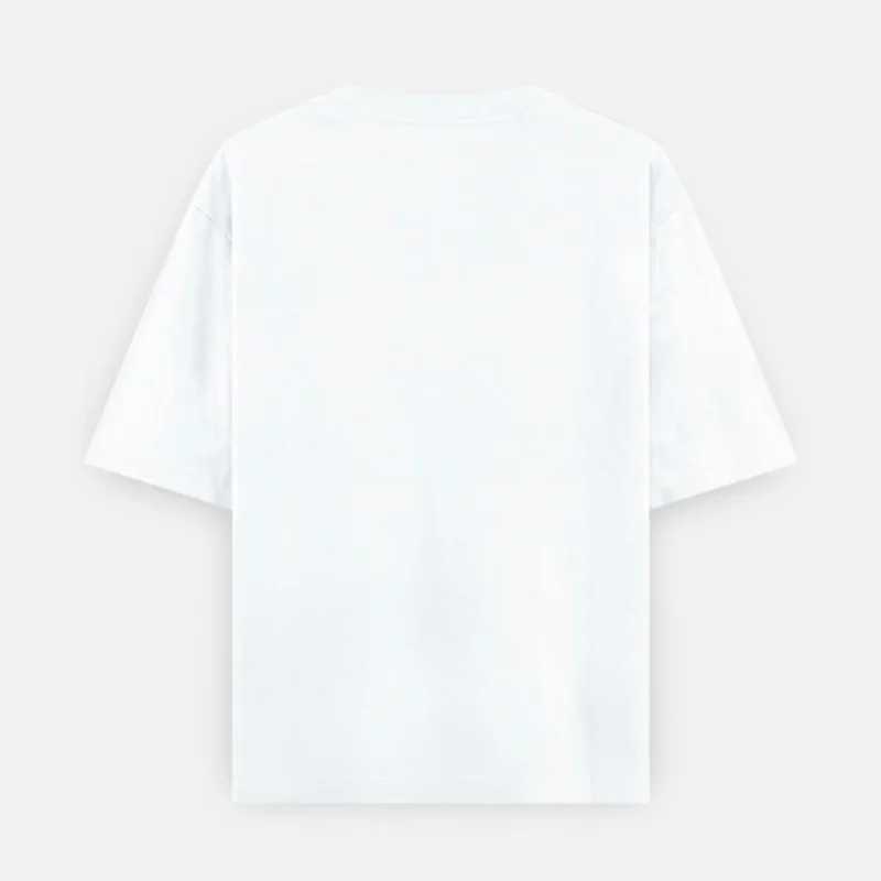 Back view of a white 240 GSM oversized cotton t-shirt, minimalist blank apparel.