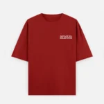 Front view of a Red 240 GSM cotton oversized printed t-shirt featuring the full phrase MOVE IN SILENCE in white text.